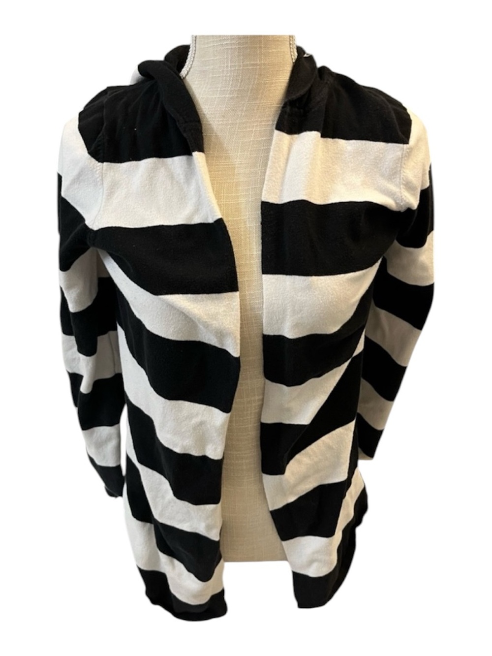 Sweet Romeo Black and White Striped Open-Front Cardigan Hoodie